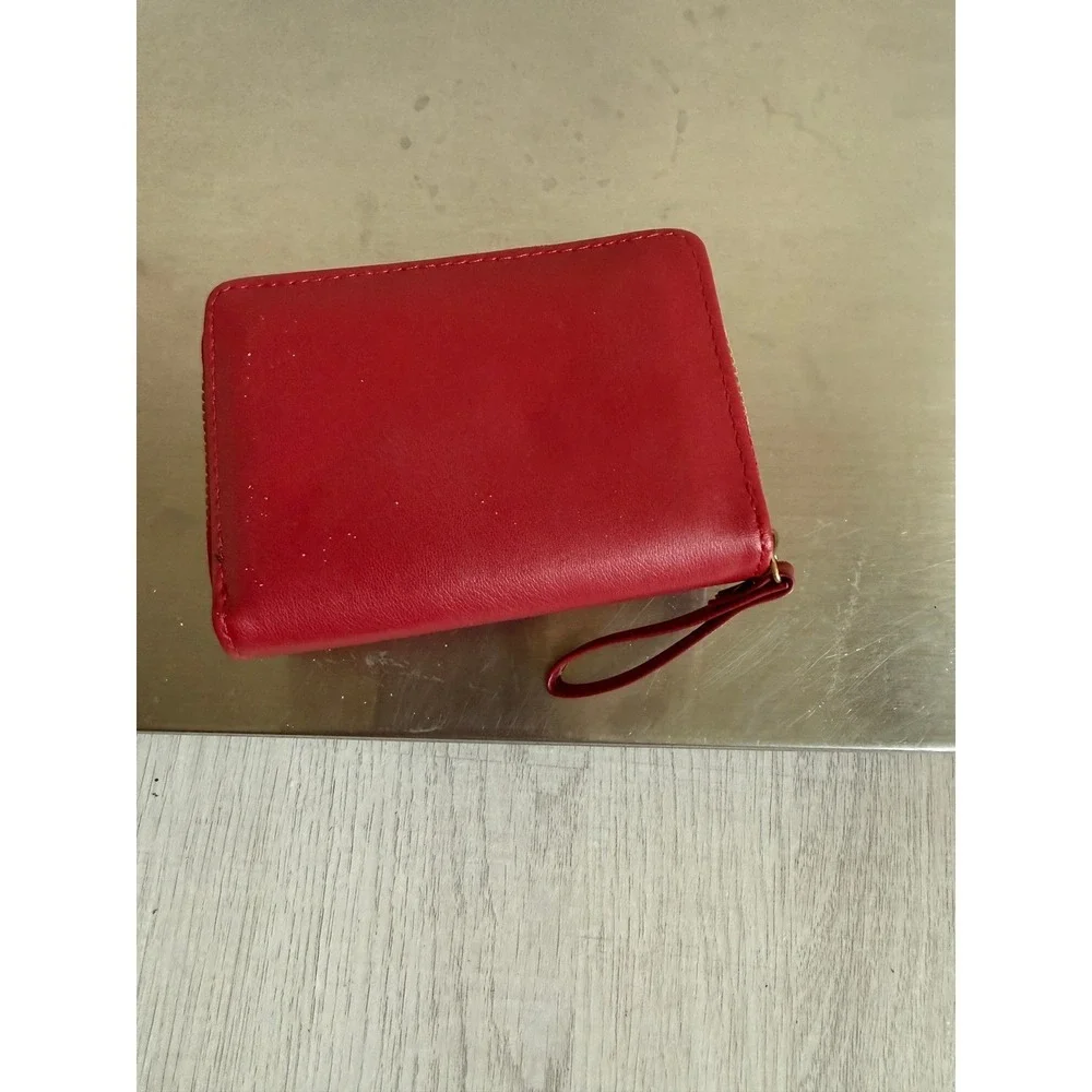Red Quilted Heart Trifold Wallet Wristlet Zip Around Card‎ Holder